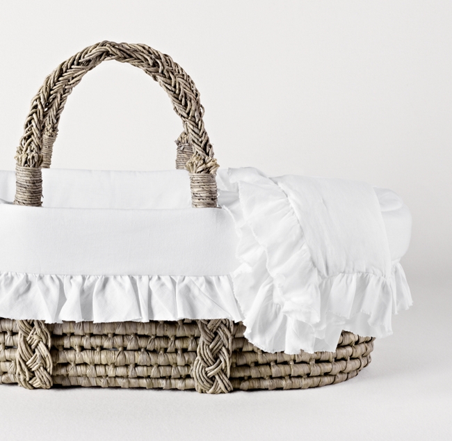 Frayed Ruffle Moses Basket Bedding Ash Basket Set