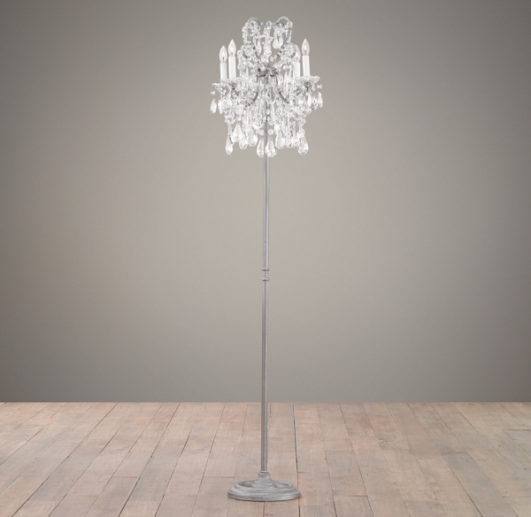 Manor Court Crystal 4 Arm Floor Lamp Aged Pewter