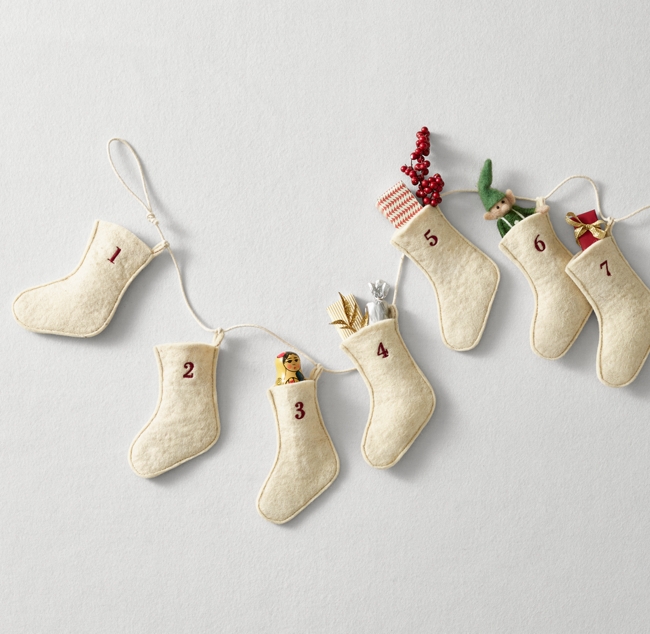 Wool Felt Stocking Advent Calendar - Ivory