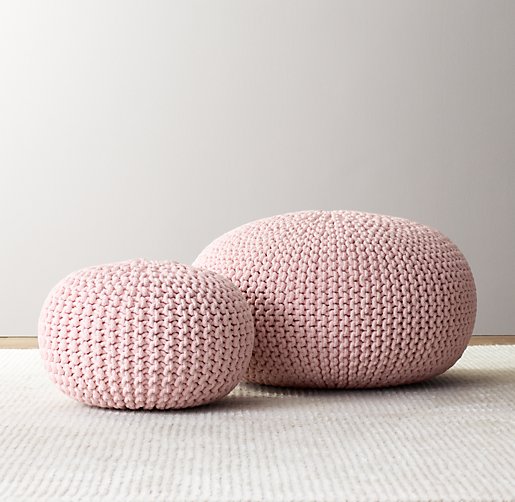 Knit Cotton Round Pouf - Petal
