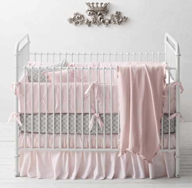 Pintucked Bow Trellis Print Nursery Bedding Collection