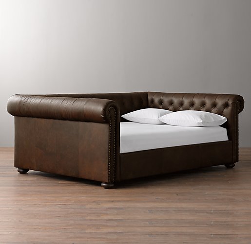 Chesterfield Tufted Leather Daybed, Leather Daybed Cover