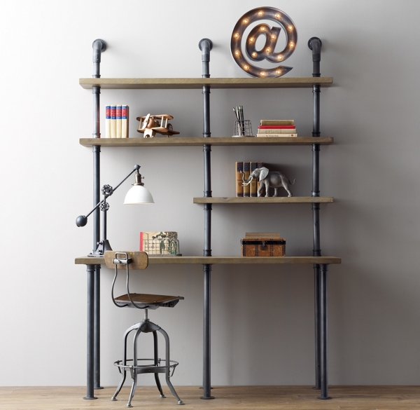 Industrial Pipe Single Desk & Shelving