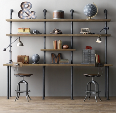 Industrial Pipe Double Desk &amp; Shelving