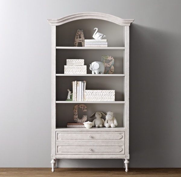 grey nursery bookshelf