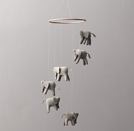 Handmade !00% Natural Felted Wool Hanging Baby Nursery Decor Crib Mobile Multi-Colored Elephants Theme Orange