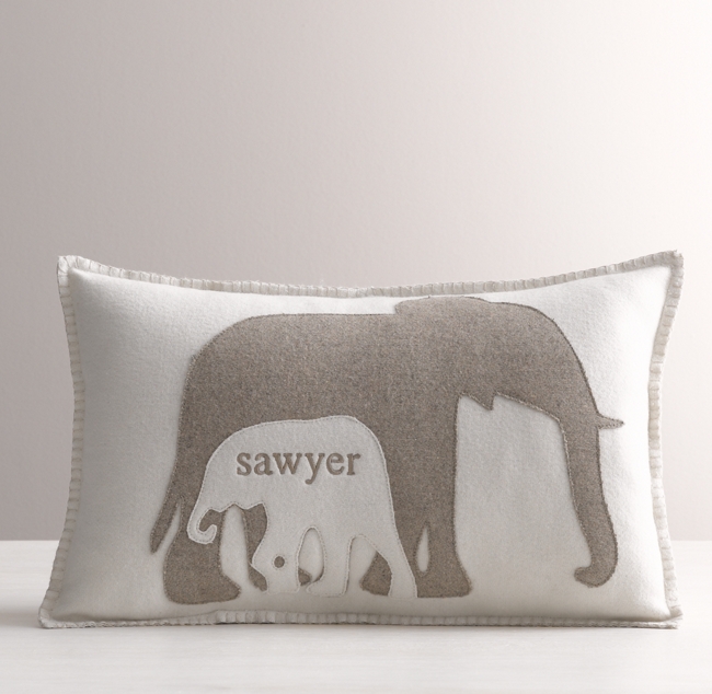 Appliqued Felt Elephants Decorative Pillow Cover