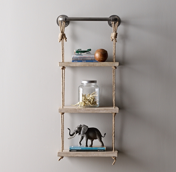 Industrial Pipe & Rope Shelf 18" Weathered White