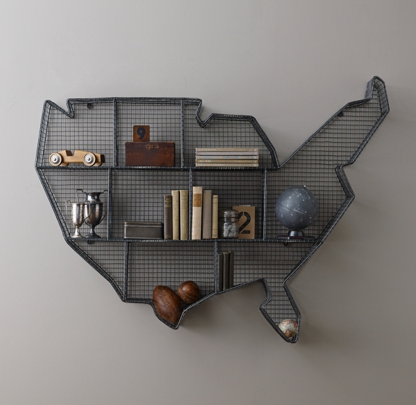 Industrial Wire Cubby USA Map Shelf