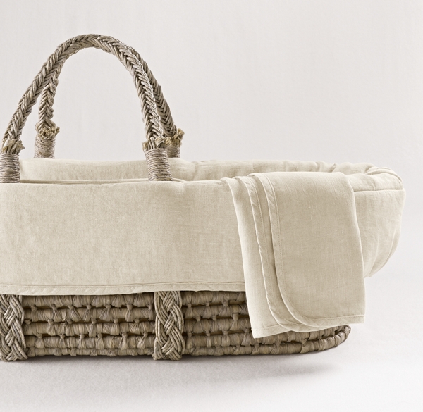 Washed Organic Linen Moses Basket Bedding & Ash Basket
