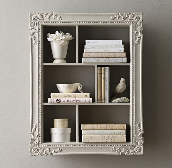 ExtraLarge Vintage HandCarved Display Shelf Antique Grey