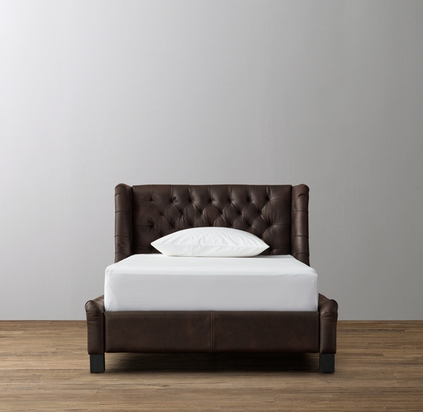 Devyn Tufted Leather Wing Bed Aged Espresso