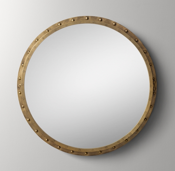 Antiqued Riveted Round Mirror Antique Brass