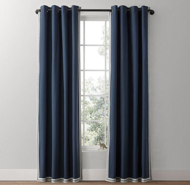 Ticking Stripe Border Drapery Panel