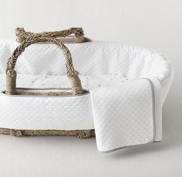 VintageWashed Diamond Matelassé Moses Basket Bedding