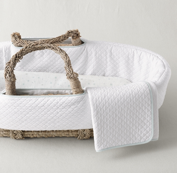 VintageWashed Diamond Matelassé Moses Basket Bedding