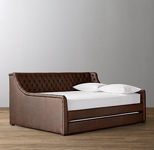 Devyn Tufted Leather Daybed With, Leather Trundle Bed