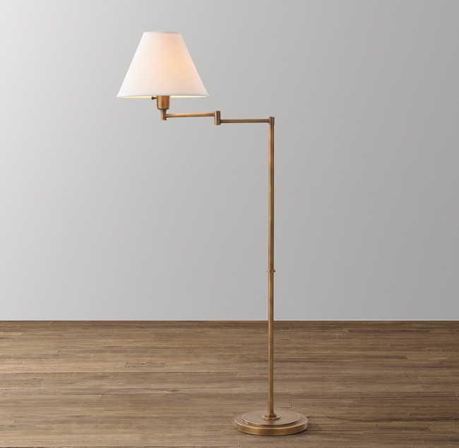 Ellis Swing Arm Floor Lamp With Shade Antiqued Brass