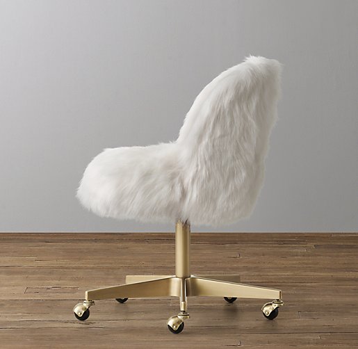Alessa White Kashmir Faux Fur Desk Chair Antiqued Brass