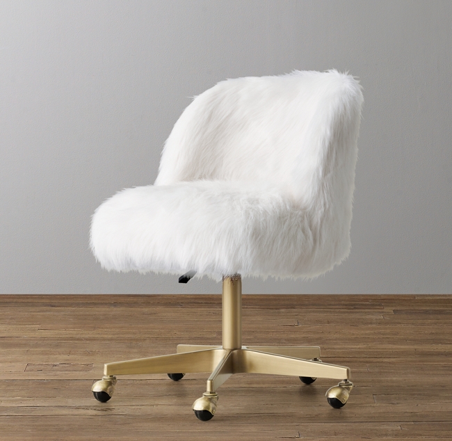 Alessa Kashmir Faux Fur Desk Chair Antiqued Brass