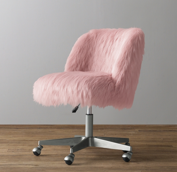 Alessa Dusty Rose Kashmir Faux Fur Desk Chair - Pewter