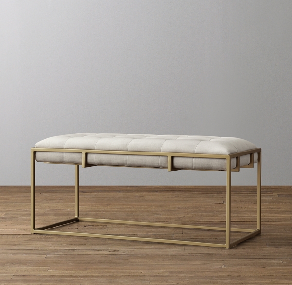 Kellen Velvet Bench - Antiqued Brass