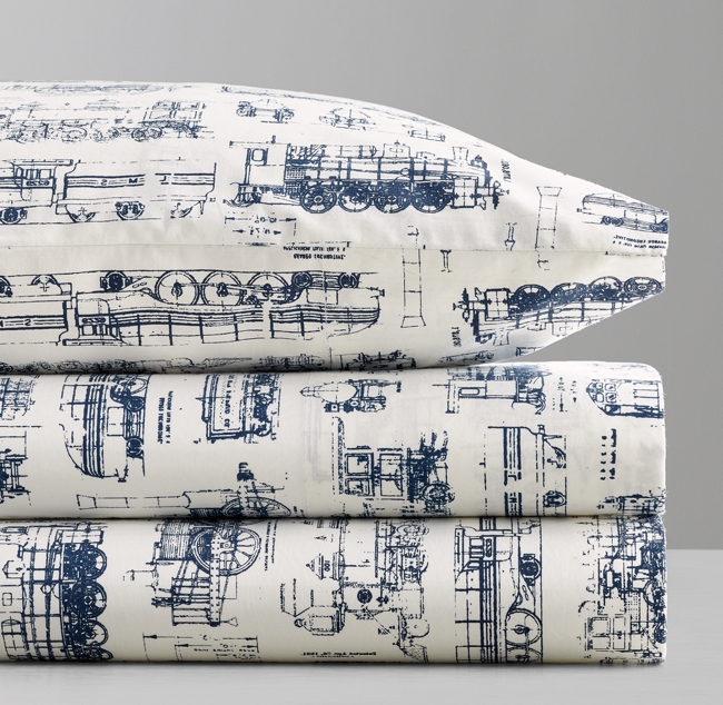 Vintage Train Blueprint Toddler Pillowcase