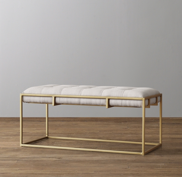 bench upholstered kellen antiqued brass