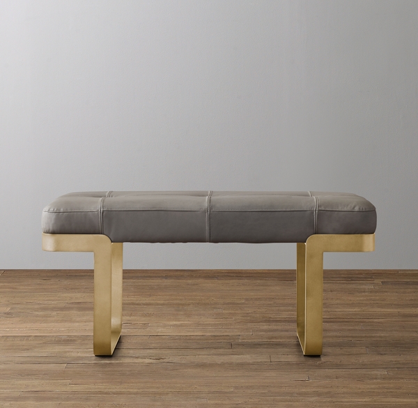 Vance Leather Bench Antiqued Brass