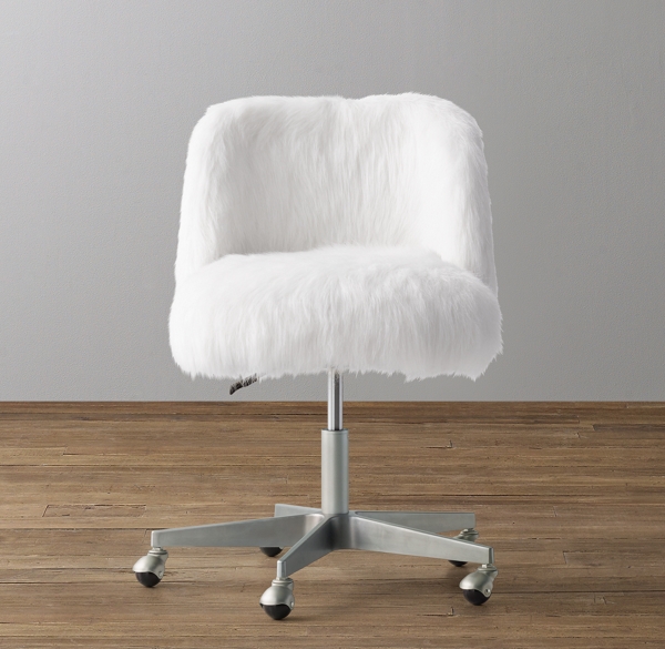 Alessa White Kashmir Faux Fur Desk Chair - Pewter