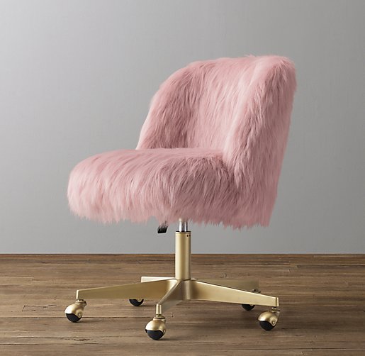 Alessa Dusty Rose Kashmir Faux Fur Desk Chair Antiqued Brass