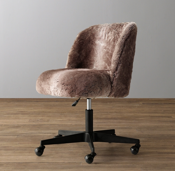 Alessa Luxe Faux Fur Desk Chair Graphite