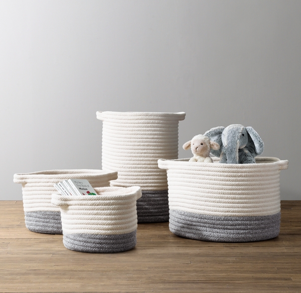 Colorblock Braided Wool Storage Ivory/Grey