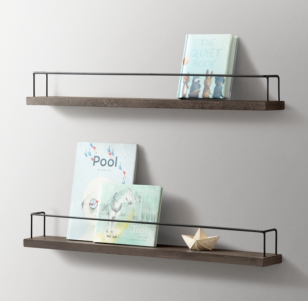 Minimalist Book Display Shelf Aged Acacia Warm Grey/Aged Steel