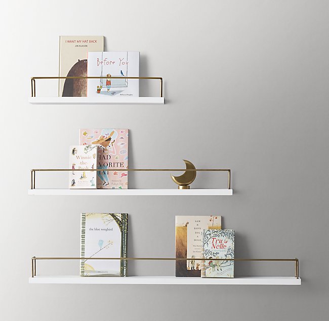 Minimalist Book Display Shelf Waxed White Brass