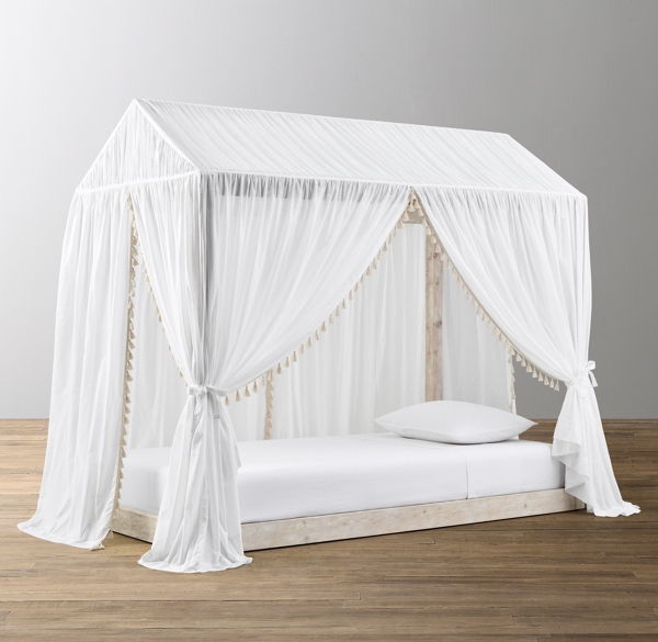 Cole House Platform Bed & Tassel Voile Canopy Natural