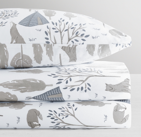 Forest Wolf Percale Sheet Set
