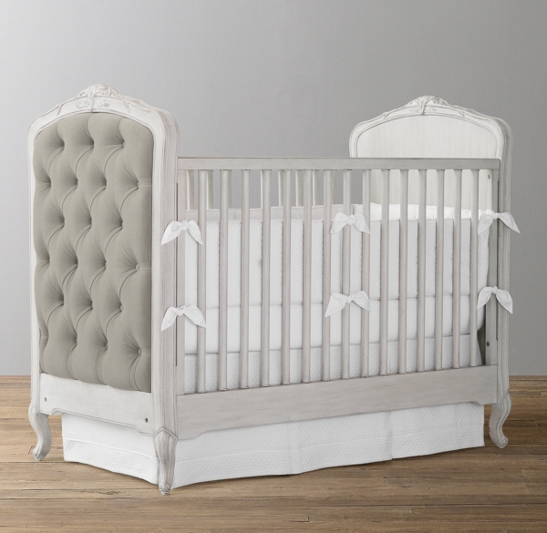 grey tufted crib