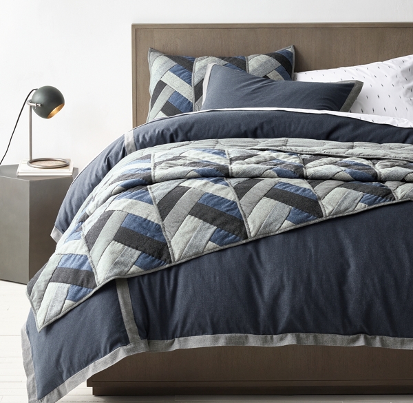 Heathered Chambray & Lightning Bolt Percale Bedding Collection