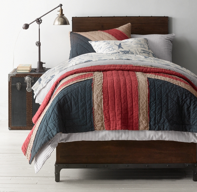 Henley Stripe Vintage Airplane Blueprint Bedding Collection