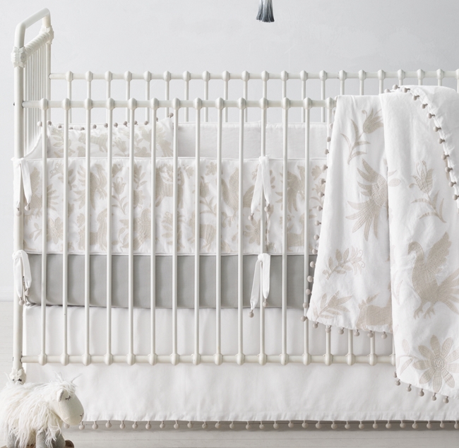 Botanica Embroidered Washed Linen Cotton Nursery Bedding