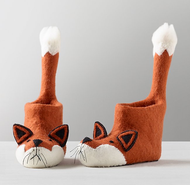 Handmade Wool Felt Animal Kids' Slippers - Fox