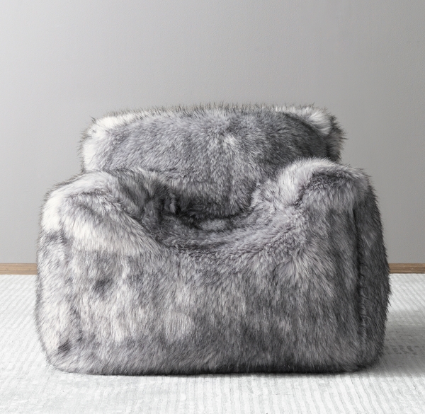 Luxe Faux Fur Bean Bag Toddler Chair - Grey Wolf