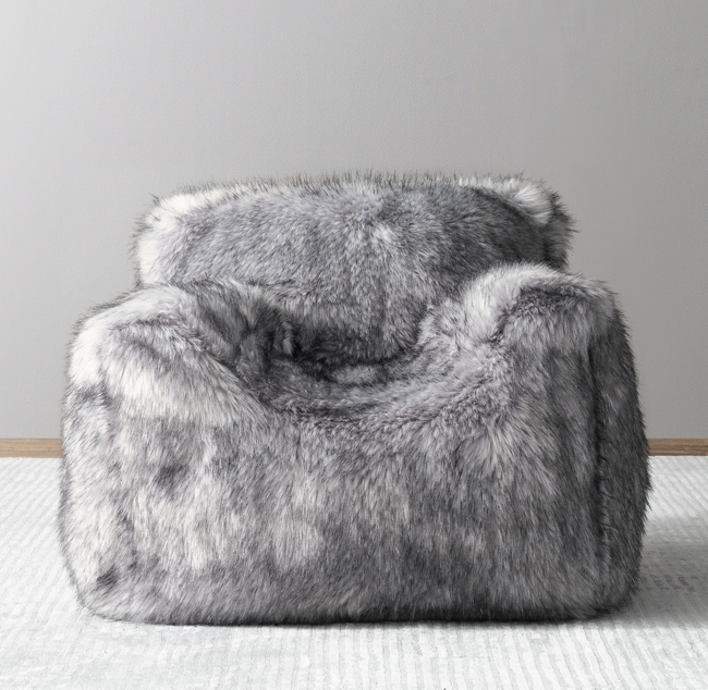 Luxe Faux Fur Bean Bag Chair Grey Wolf