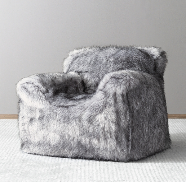 Luxe Faux Fur Bean Bag Chair - Grey Wolf