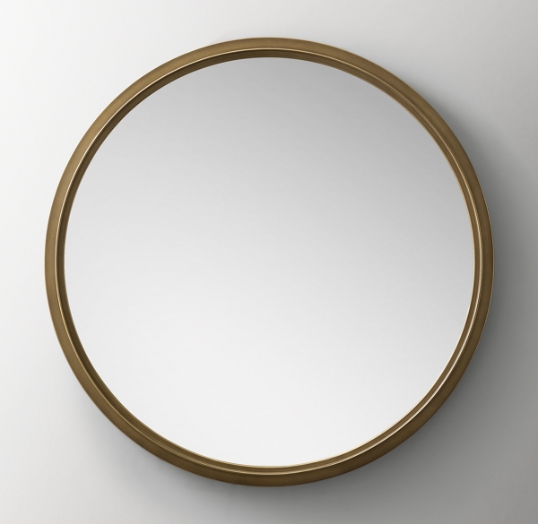 Rimmed Metal Round Mirror Brass