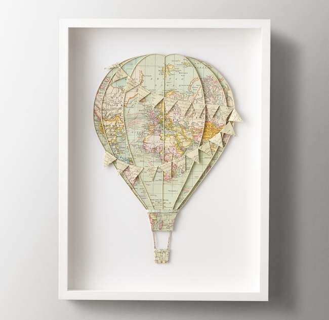 Hand Folded Vintage Map Hot Air Balloon Tour Du Monde