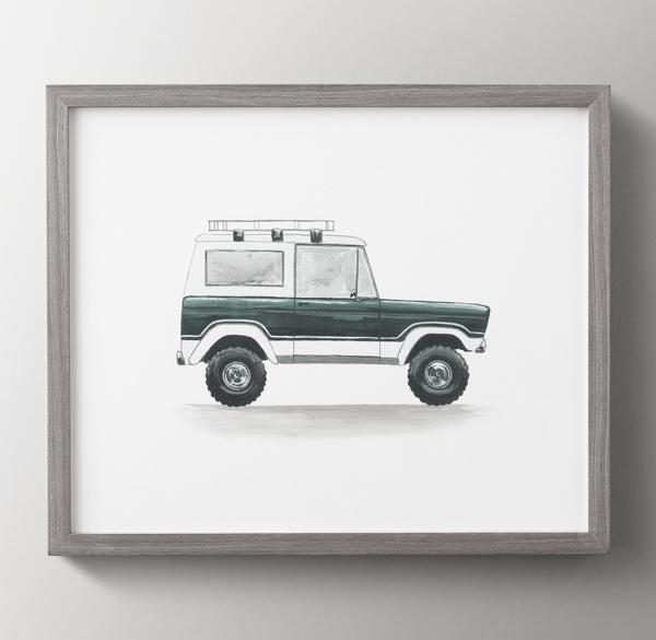 Watercolor Vintage Vehicle Art - Bronco