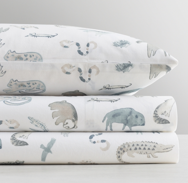 Painted Wildlife Washed Percale Crib Fitted Sheet