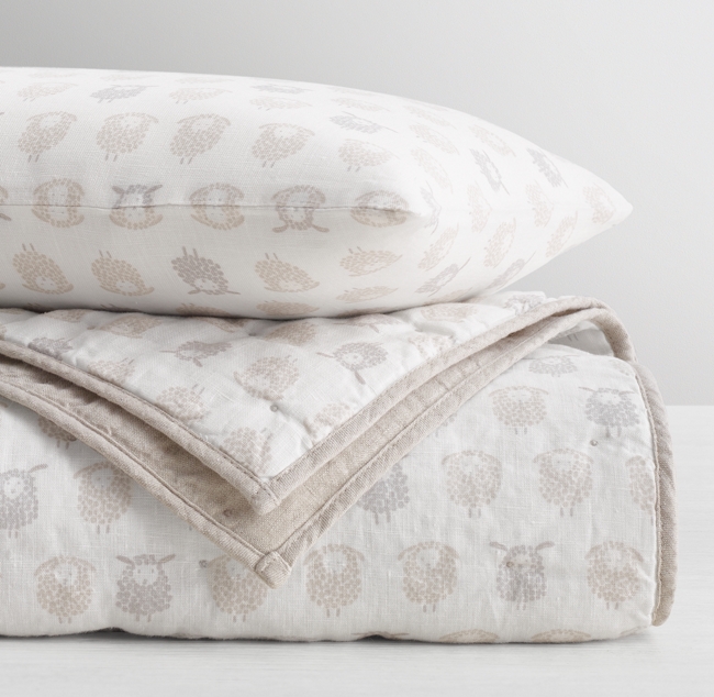Washed Organic Linen Sheep Print Toddler Quilt